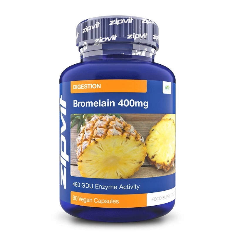 Zipvit Bromelain High Strength 800mg per Serving, 960 GDU Enzyme Activity per Serving, 90 Vegan Capsules, Natural Pineapple Digestive Enzyme, 2 a Day